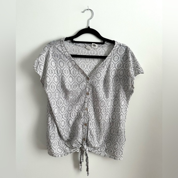 Artisan NY 100% Linen Short Sleeve V Neck Tie Front Shirt Neutral Size XS - Picture 1 of 10
